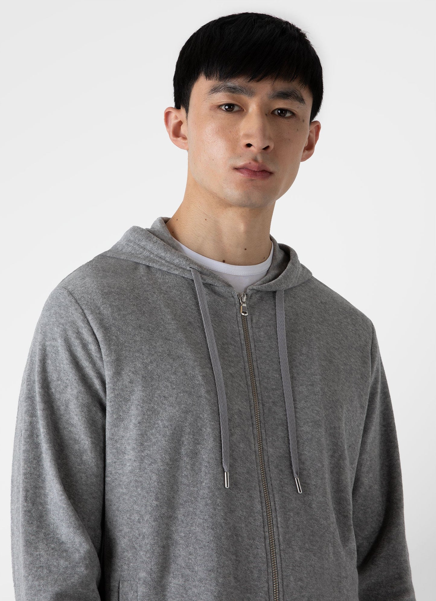 Towelling Hoody In Grey Melange