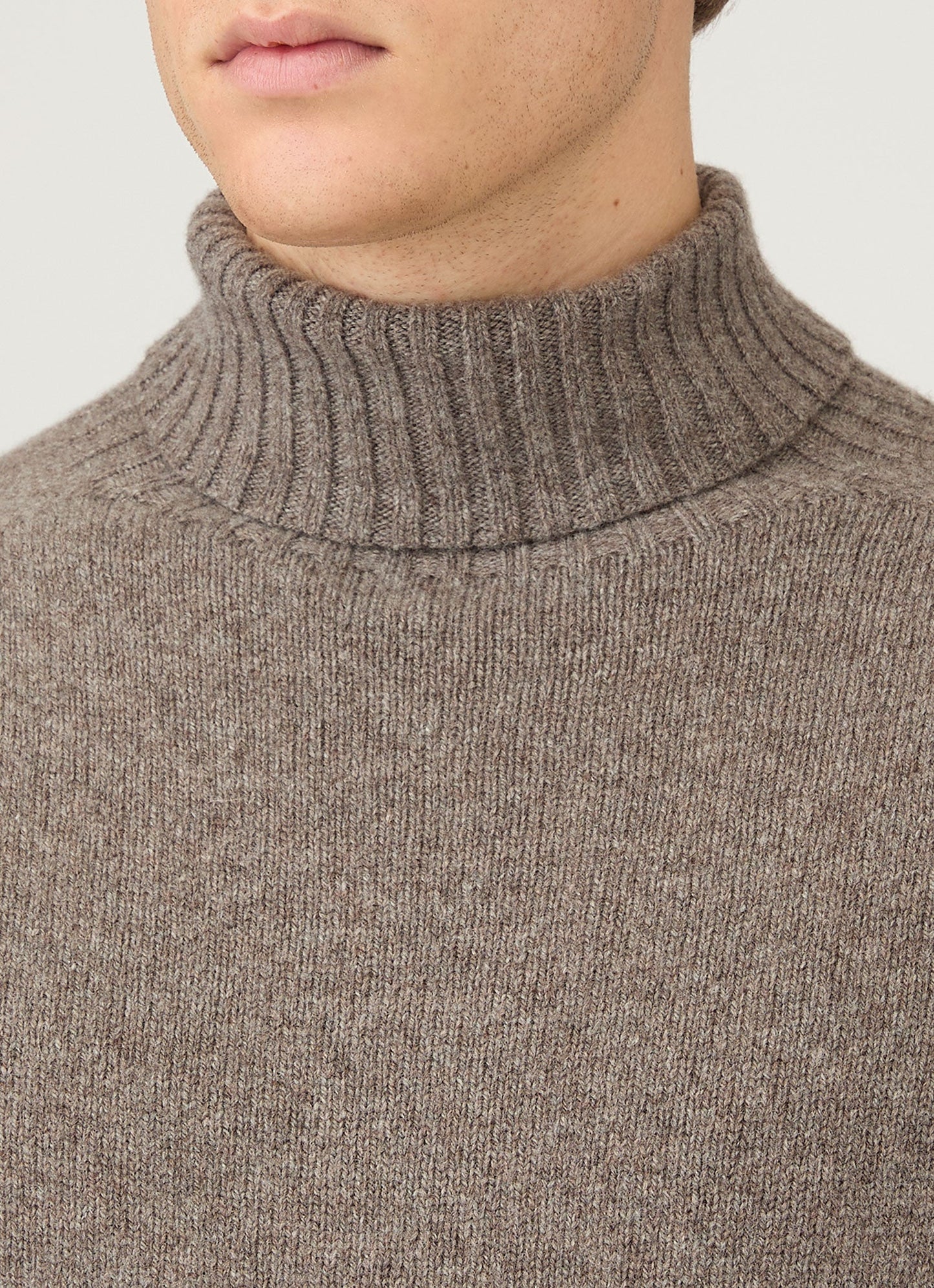 Mens Lambswool Roll Neck In Bark Mjum8129 Brgc