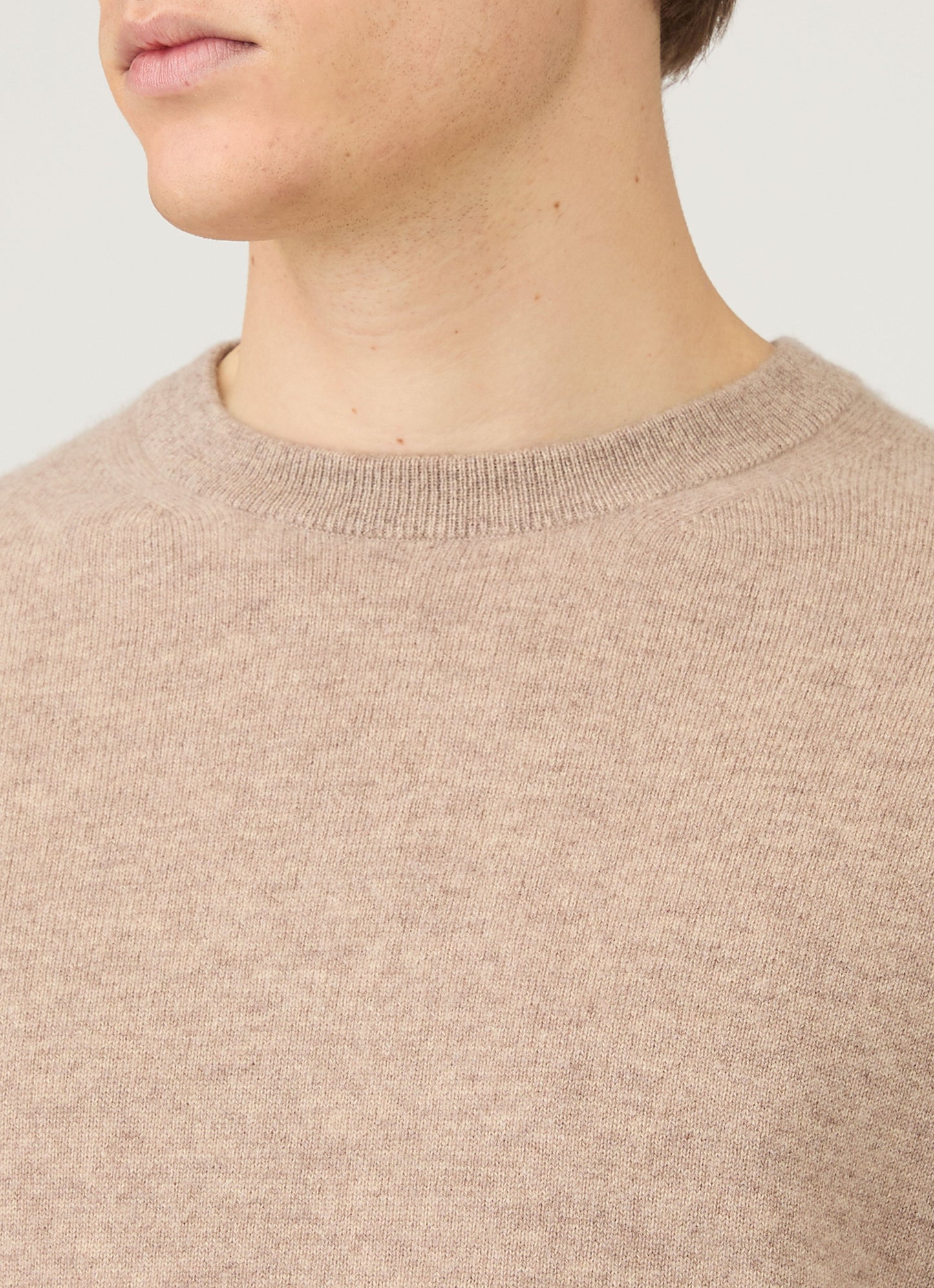 Mens Cashmere Crew Neck Jumper In Oatmeal Melange Mjum8291 Whao
