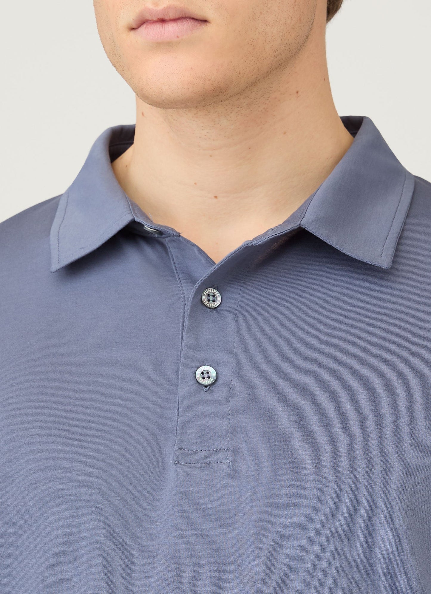 Mens Long Sleeve Classic Jersey Polo Shirt In Selvedge Blue Mpol1054 Buwf