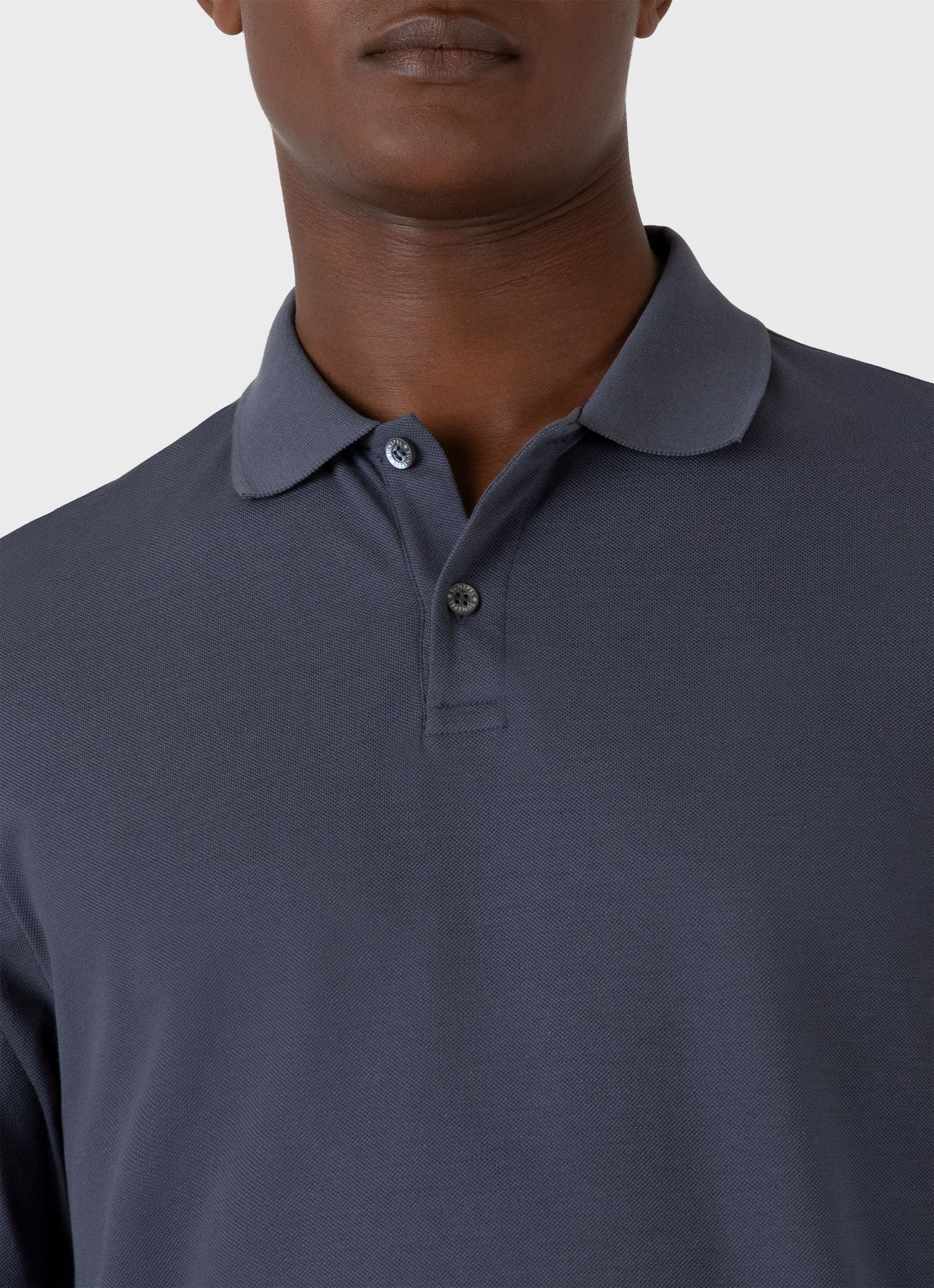 Mens Long Sleeve Pique Polo Shirt In Slate Blue Mpol1065 Buua