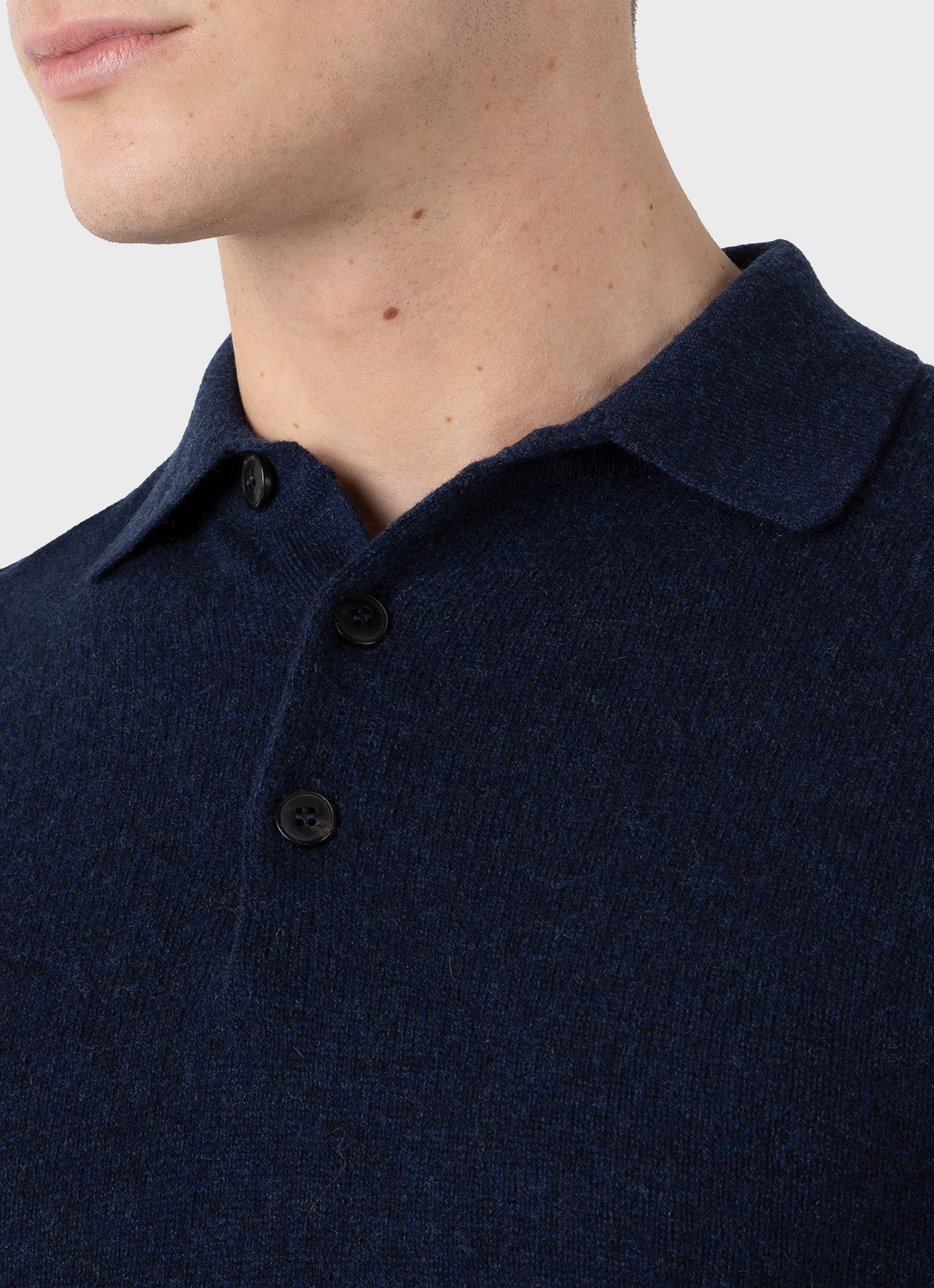 Mens Cashmere Polo Shirt In Navy Melange Mpol8238 Buag3