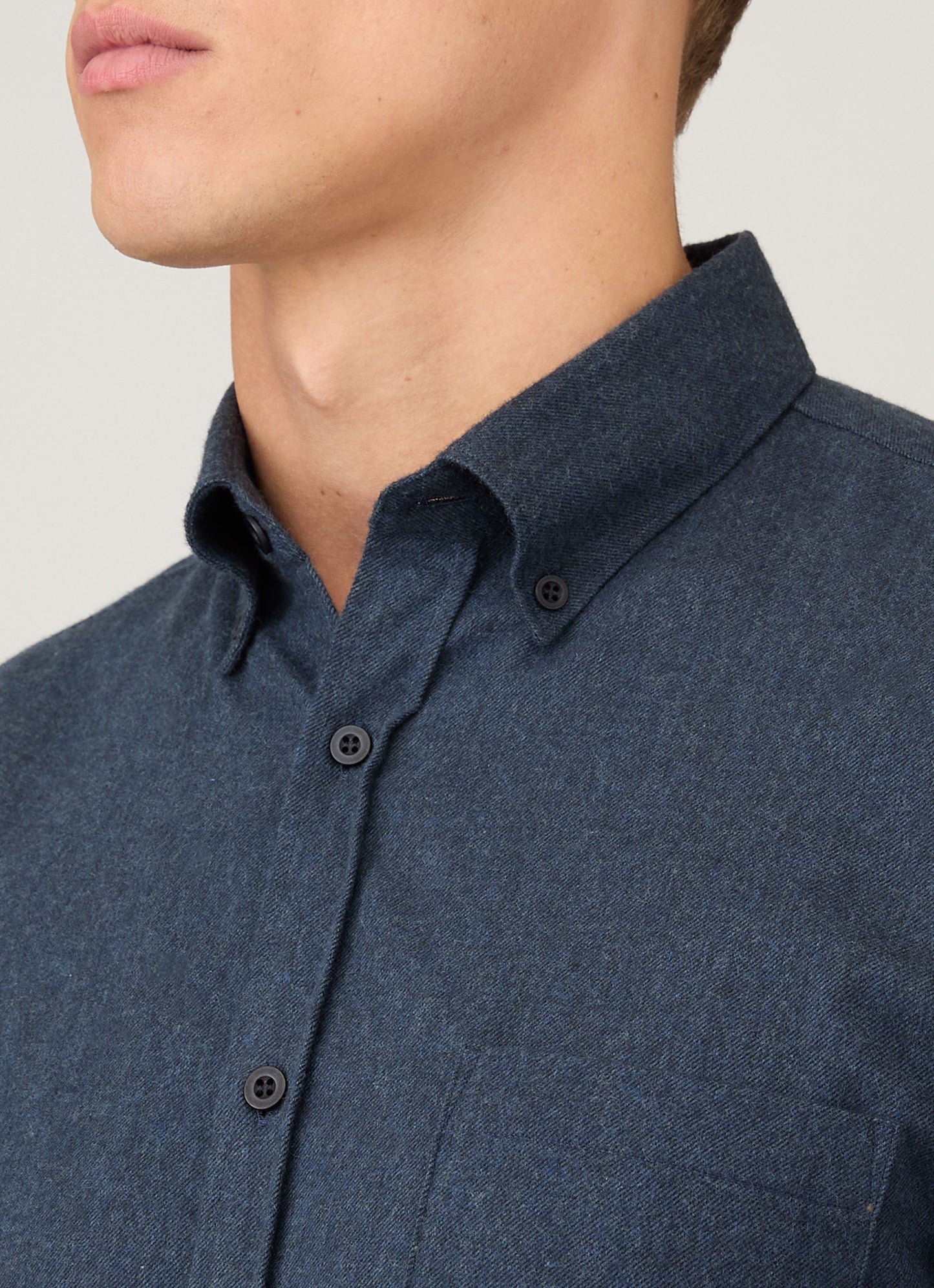 Mens Button Down Flannel Shirt In Selvedge Blue Melange Msht2131 Buwn