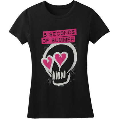 5 Seconds Of Summer Heart Skull Pink Junior Top