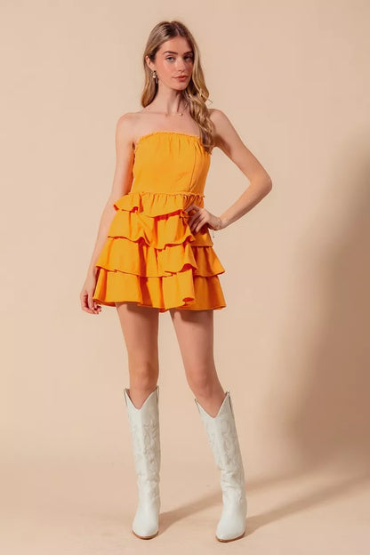 SO ME Strapless Ruffle Layered Game Day Cheer Up Dress