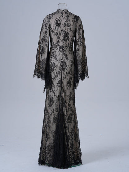 Long Sleeve Round Neck Sexy Lace Banquet Dress