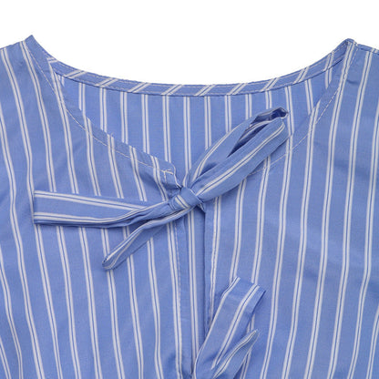 Women’s Striped Tie-Front Puff Sleeve Mini Dress