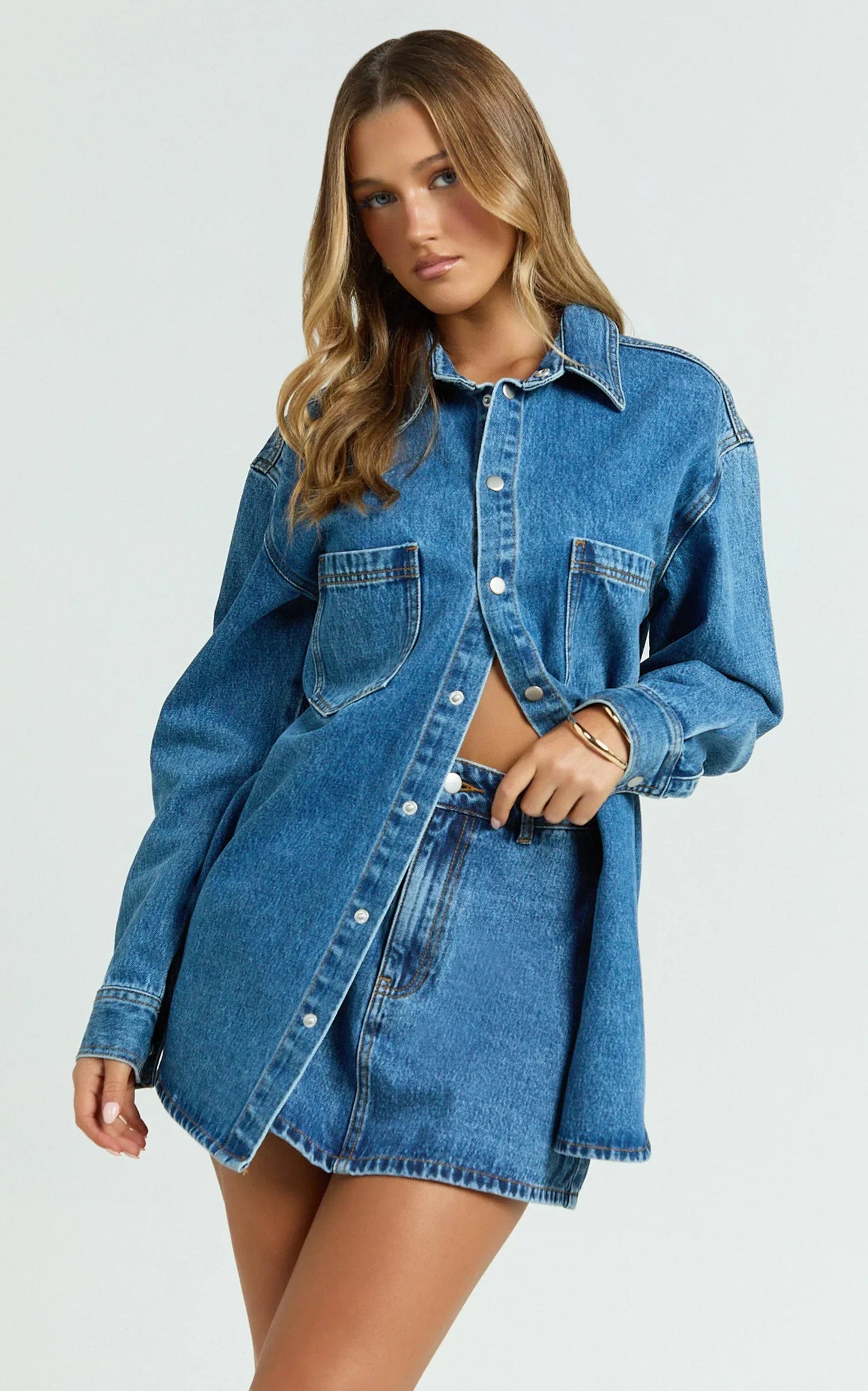 Faharra Shirt - Recycled Cotton Denim Shirt in Dark Blue Wash