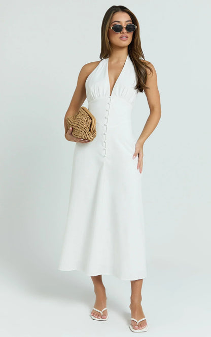 Beata Midi Dress - Line Dress in White