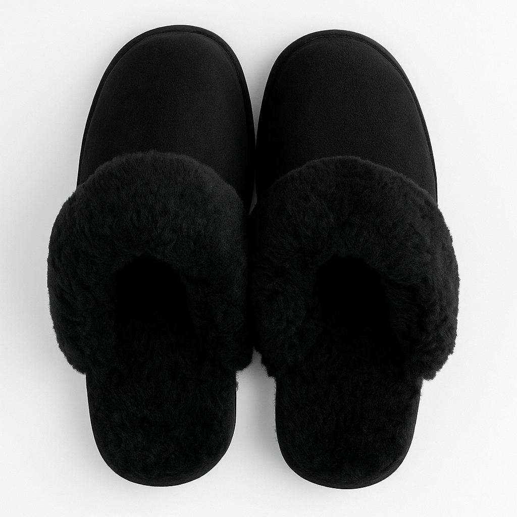 100 Sheepskin Womens Slippers Scuffs Slip On Winter Ugg Slippers In Black