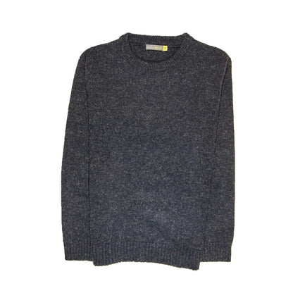 100 Shetland Wool Crew Round Neck Knit Jumper Pullover Mens Sweater Knitted Navy