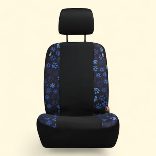 Auto Drive Universal Car Seat Cover, Black-Blue Paw Print, 1-Piece, 43772WDI