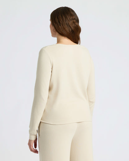 Womens Oatmeal Waffle Long Sleeve Boxy Henley