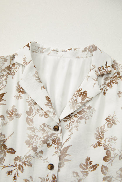 Khaki Floral Puff Sleeve V Neck Buttoned Front Maxi Dress