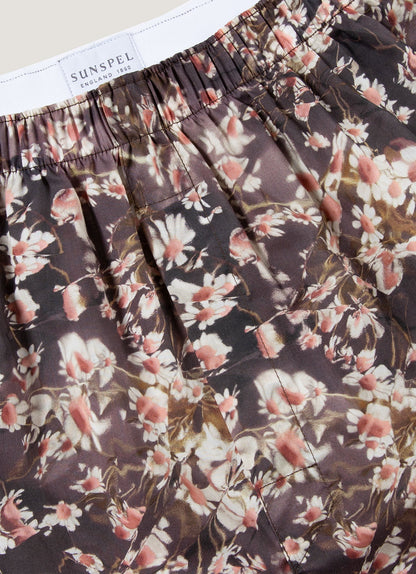 Mens Classic Boxer Short In Liberty Fabric In Dark Brown Floral Mbox4701L Brhb