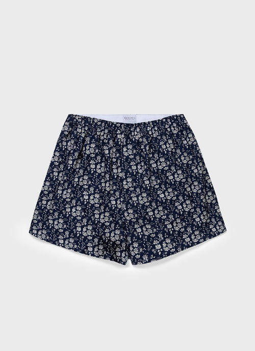 Mens Classic Boxer Shorts In Liberty Fabric In Navy Meadow Mbox4701L Buwa