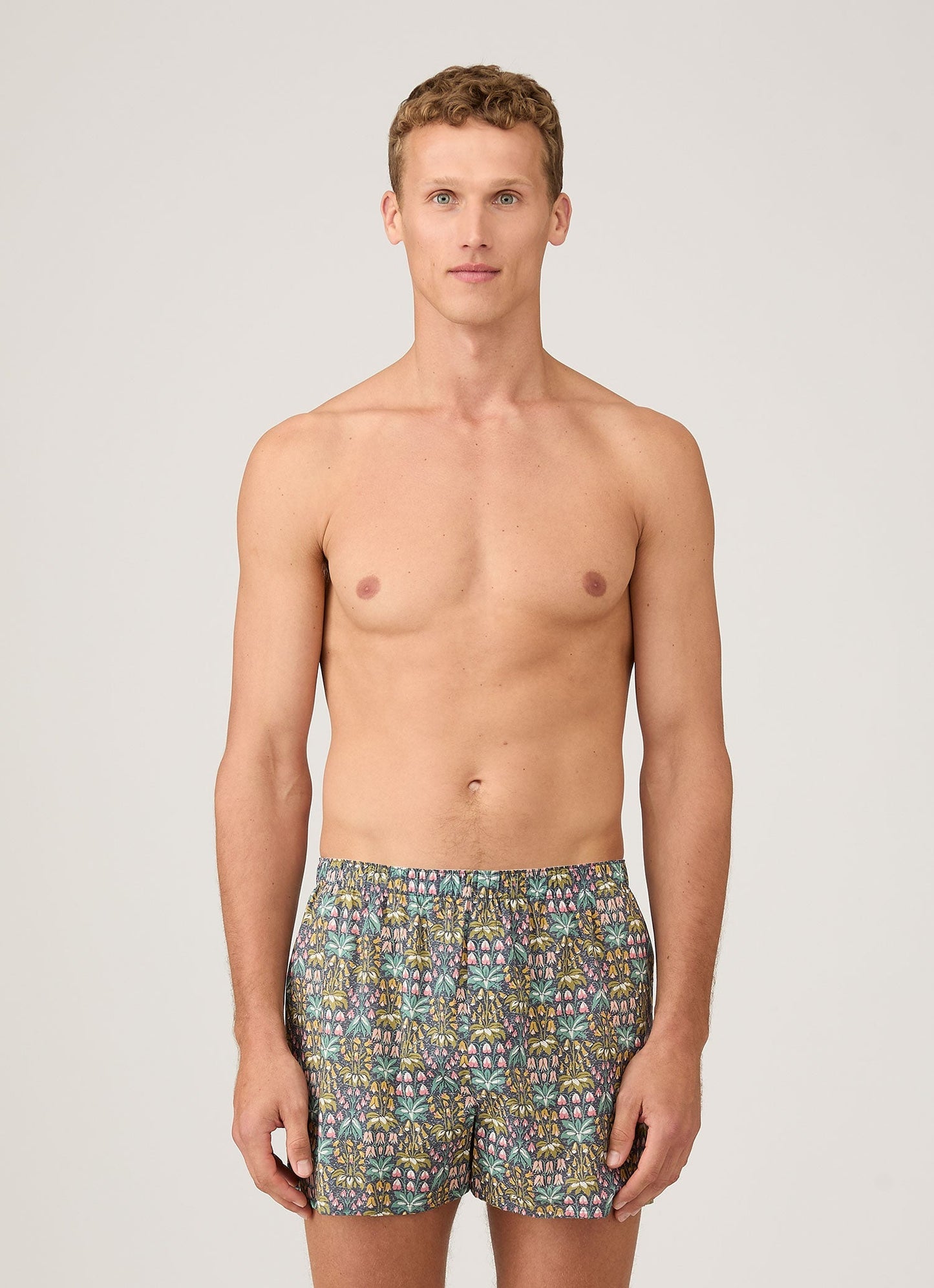 Mens Classic Boxer Shorts In Liberty Fabric In Navy Floral Tropics Mbox4701L Buwk