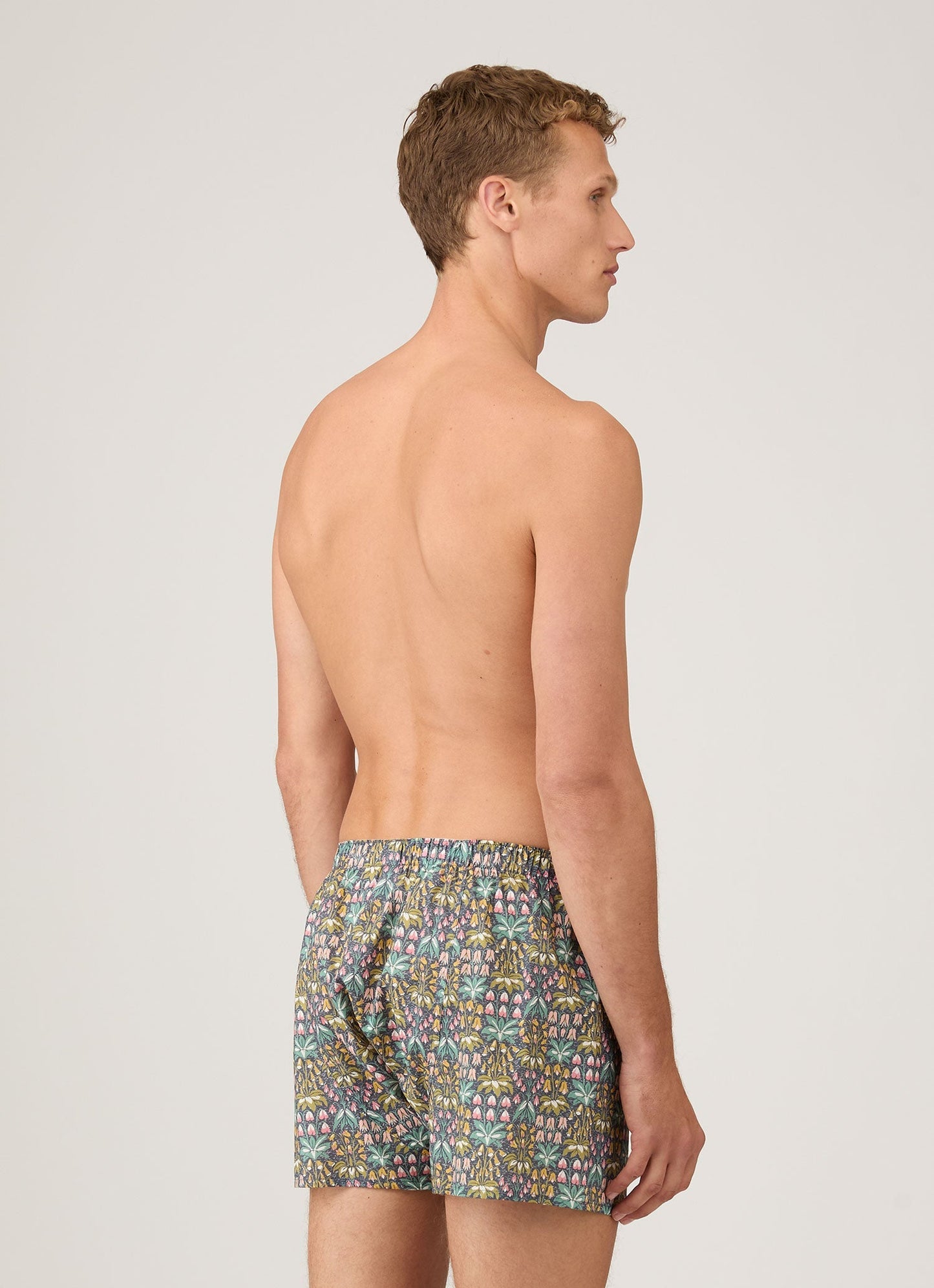 Mens Classic Boxer Shorts In Liberty Fabric In Navy Floral Tropics Mbox4701L Buwk