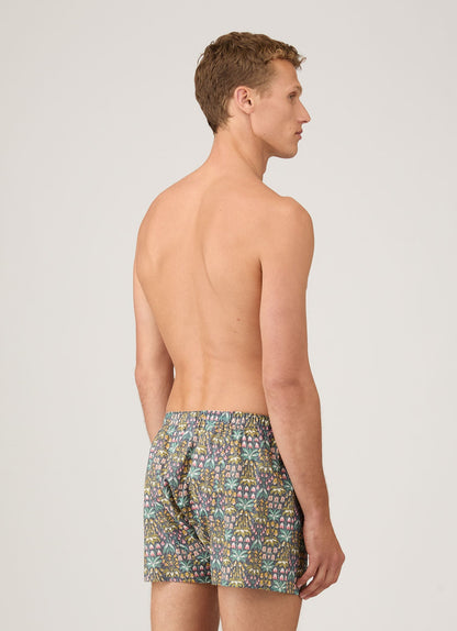 Mens Classic Boxer Shorts In Liberty Fabric In Navy Floral Tropics Mbox4701L Buwk