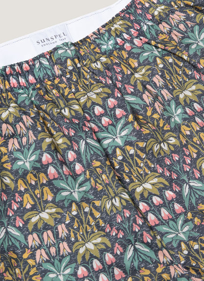 Mens Classic Boxer Shorts In Liberty Fabric In Navy Floral Tropics Mbox4701L Buwk