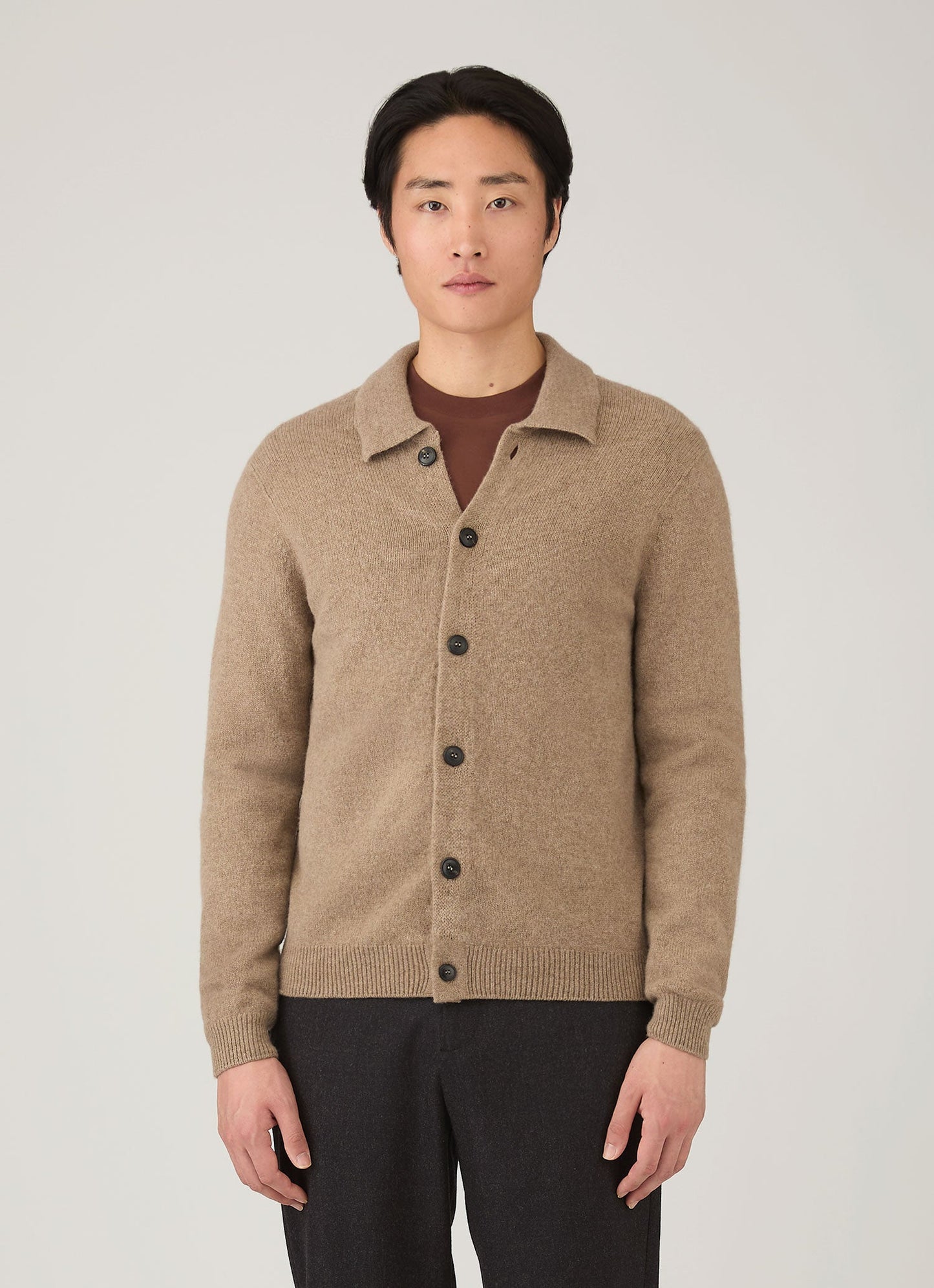 Mens Lambswool Cardigan In Sandstone Mcar8296 Brfc