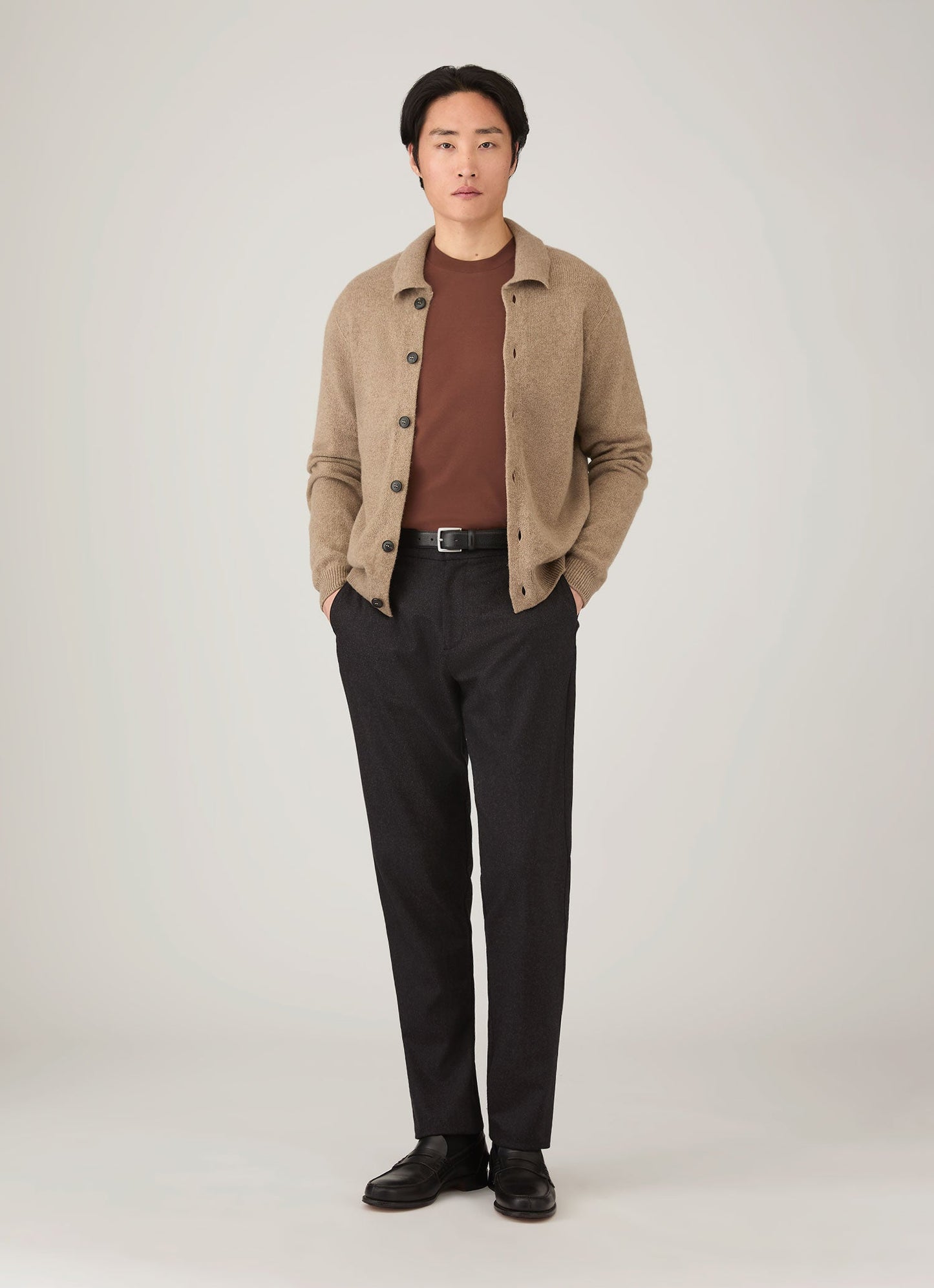Mens Lambswool Cardigan In Sandstone Mcar8296 Brfc