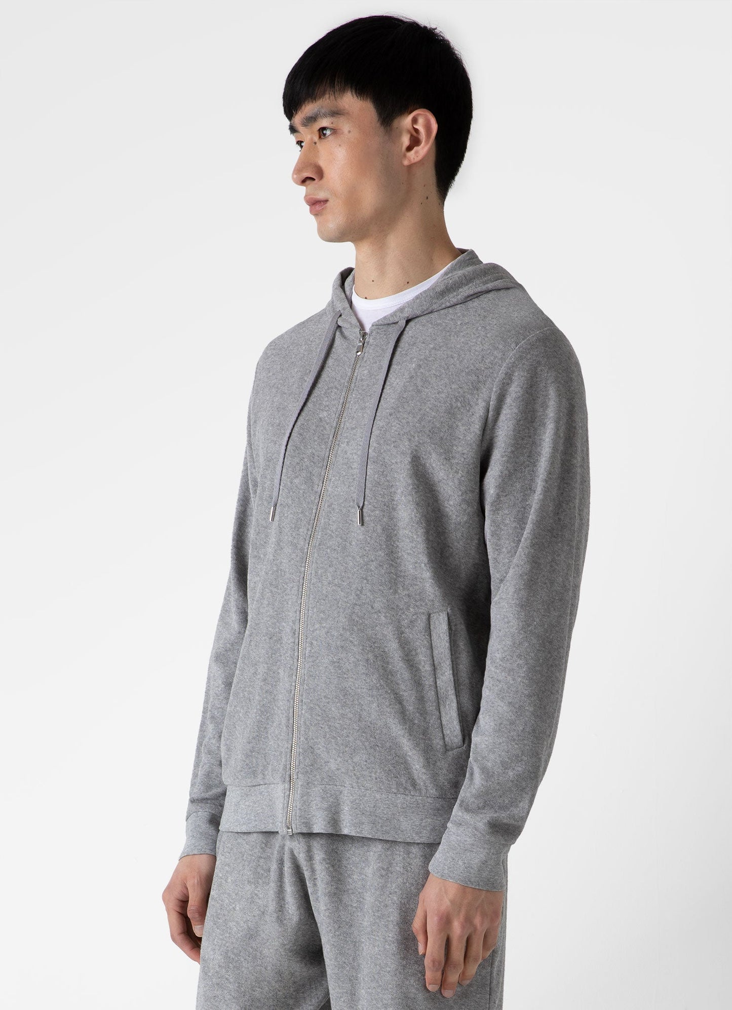 Towelling Hoody In Grey Melange