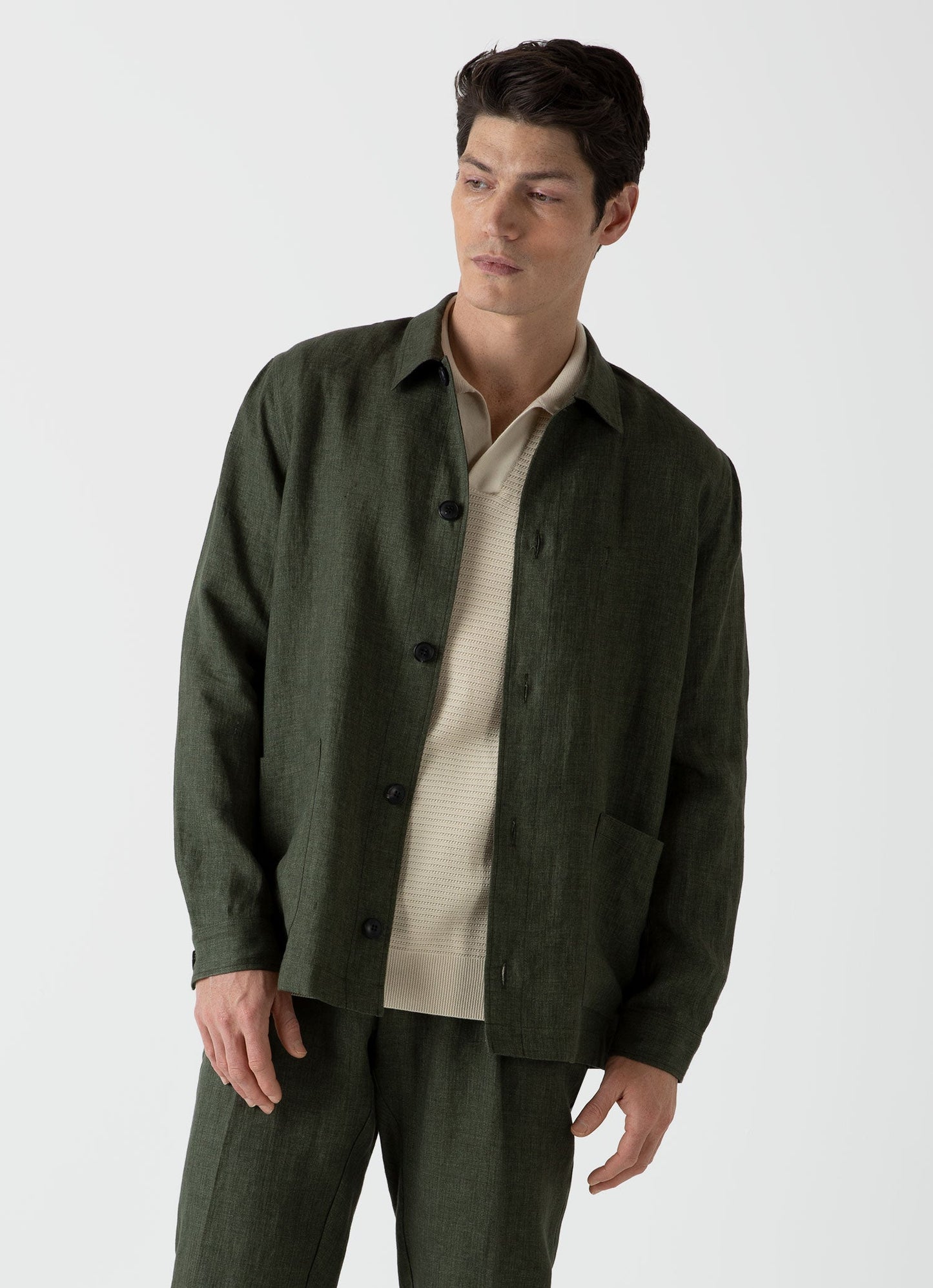 Mens Linen Twin Pocket Jacket In Hunter Green Mjac7099 Gngc