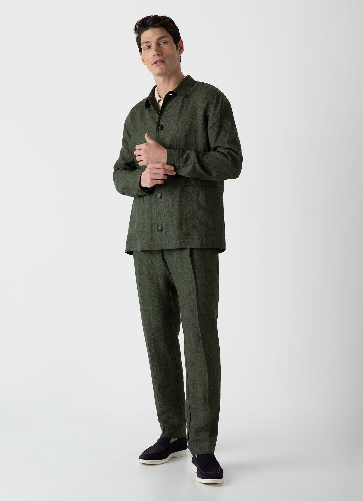 Mens Linen Twin Pocket Jacket In Hunter Green Mjac7099 Gngc
