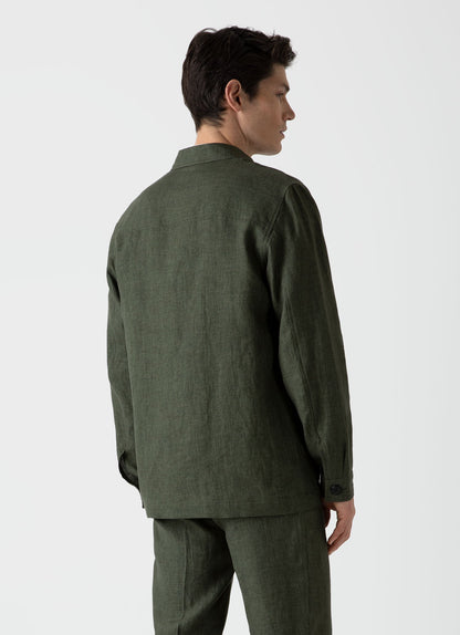 Mens Linen Twin Pocket Jacket In Hunter Green Mjac7099 Gngc