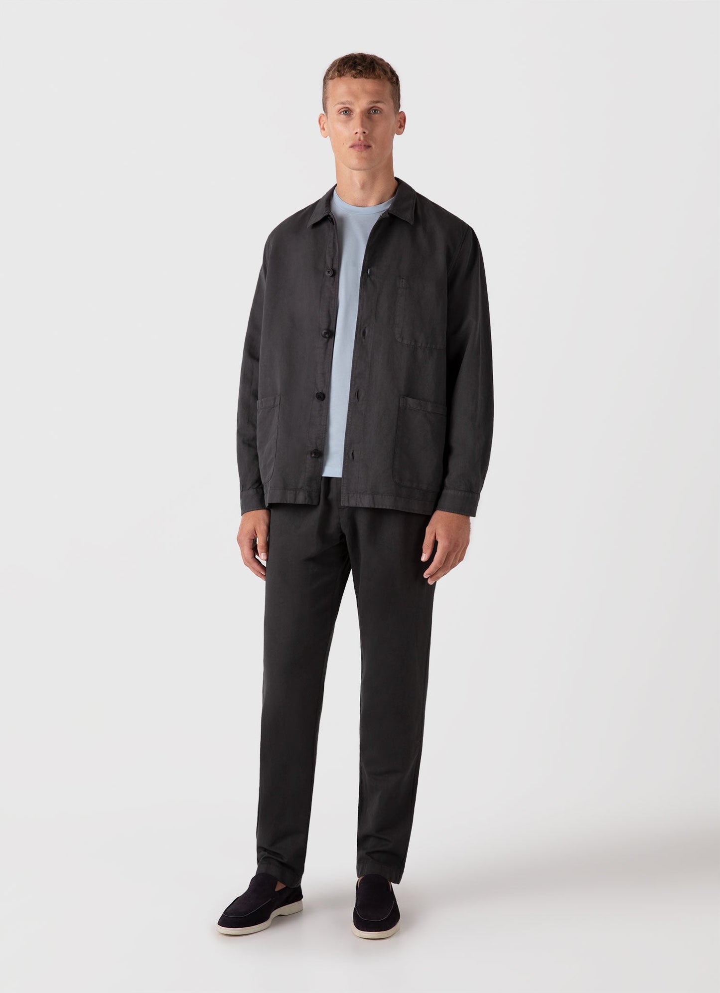 Mens Cotton Linen Twin Pocket Jacket In Charcoal Mjac7175 Gyab