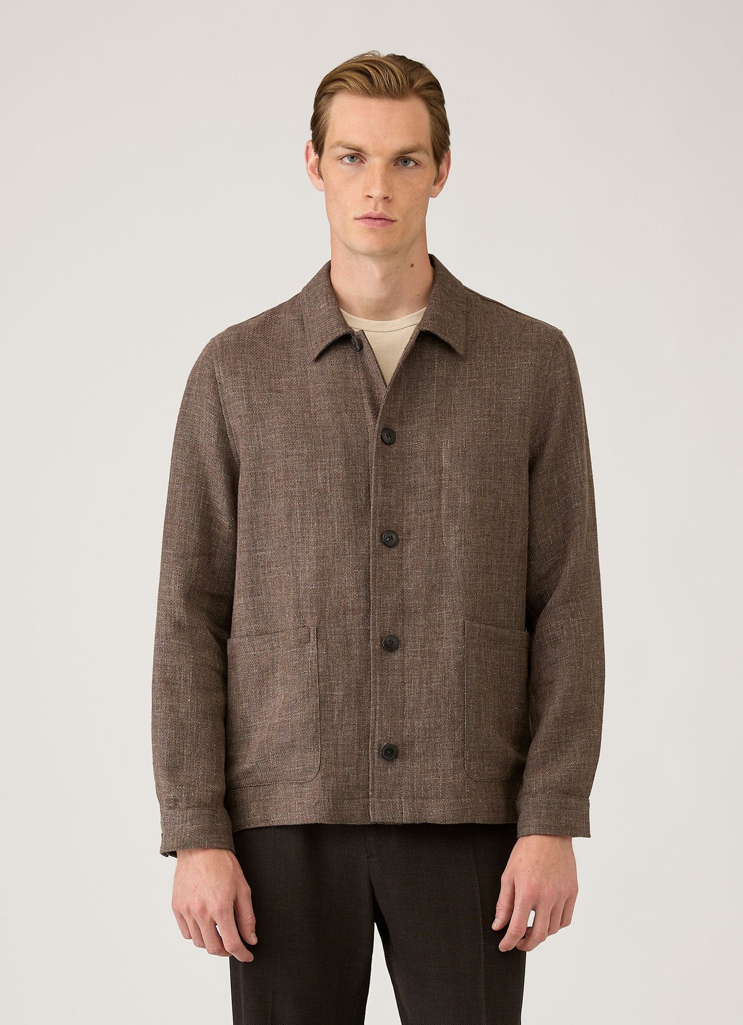 Mens Cotton Linen Twill Twin Pocket Jacket In Dark Cedar Mjac7166 Brgr