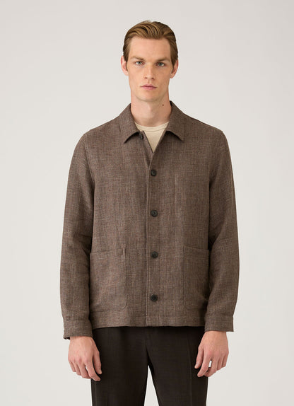 Mens Cotton Linen Twill Twin Pocket Jacket In Dark Cedar Mjac7166 Brgr