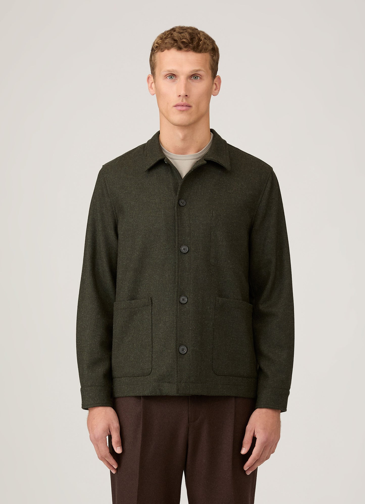 Mens Wool Twin Pocket Jacket In Drill Green Mjac7194 Gnhv