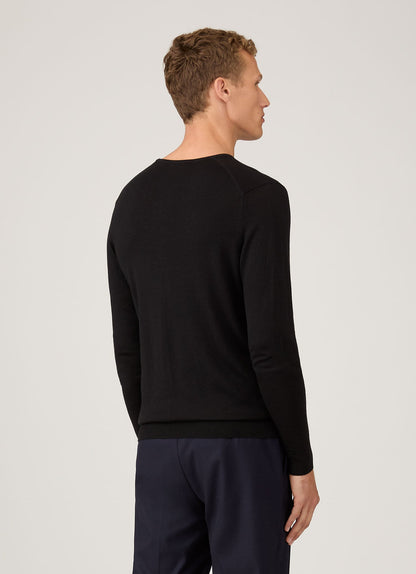 Mens Fine Merino Wool Jumper Black Mjum8058