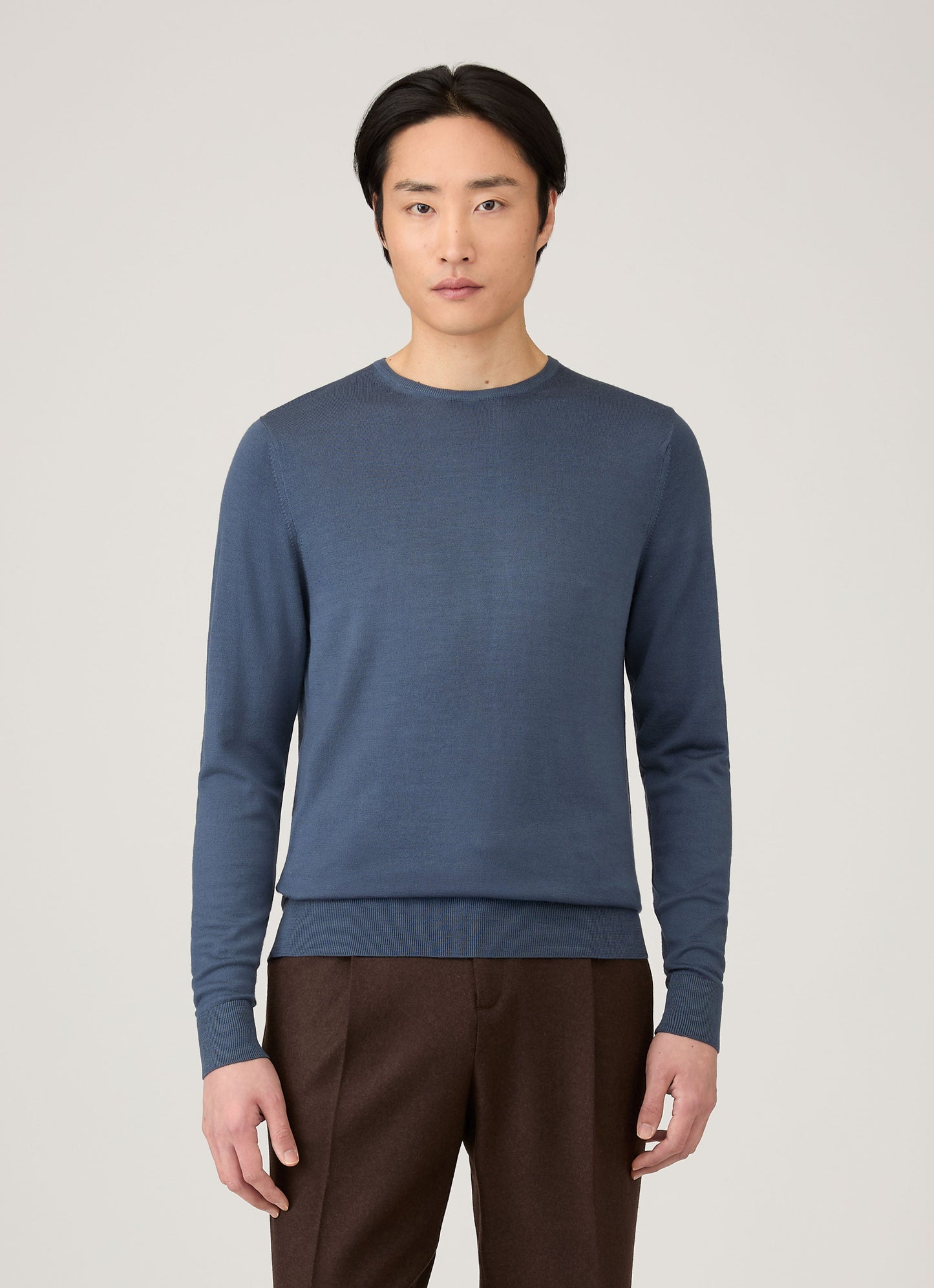 Mens Extra Fine Merino Crew Neck In Slate Blue Mjum8058 Buua