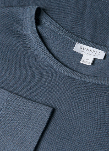 Mens Extra Fine Merino Crew Neck In Slate Blue Mjum8058 Buua