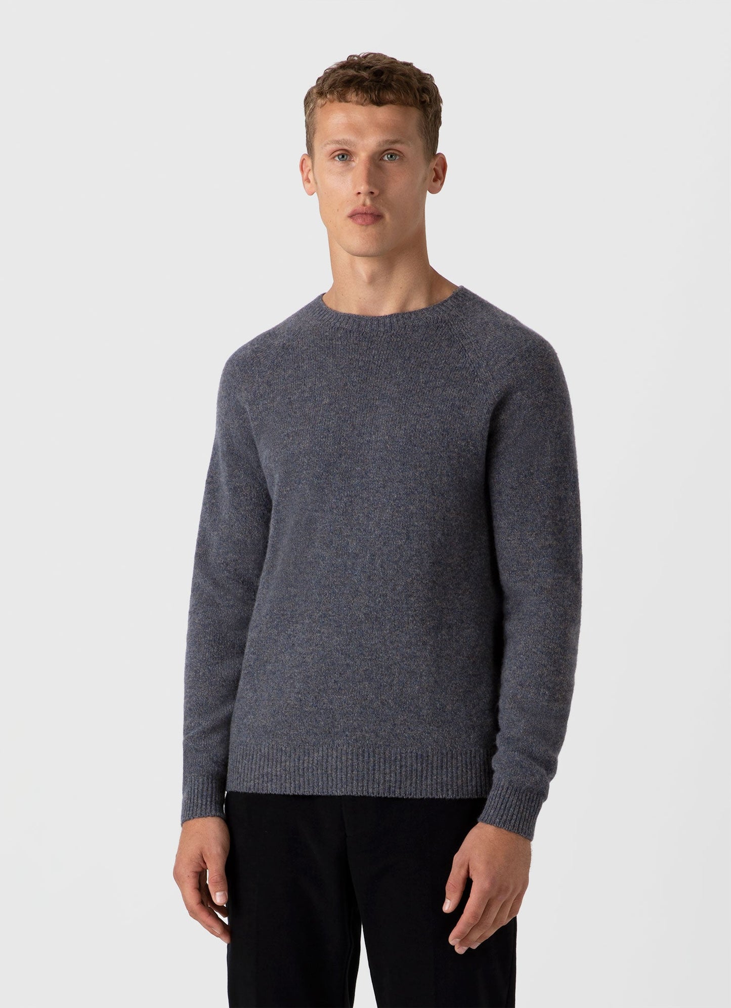 Mens Lambswool Crew Neck Jumper In Slate Blue Twist Mjum8066 Buve
