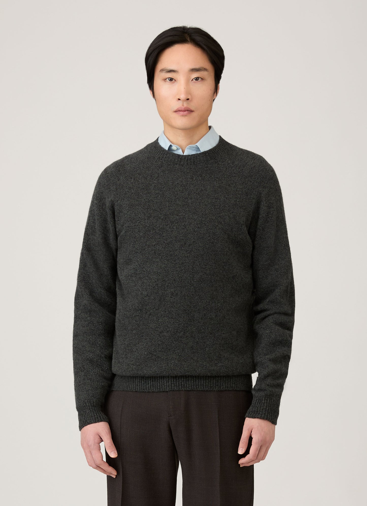 Mens Lambswool Crew Neck Jumper In Dark Green Twist Mjum8066 Gnip