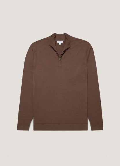 Mens Extra Fine Merino Zip Neck In Bark Mjum8116 Brgc