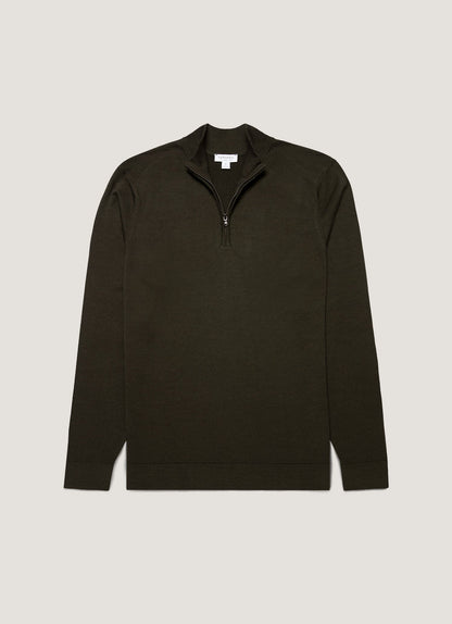 Mens Extra Fine Merino Zip Neck In Dark Green Mjum8116 Gnin