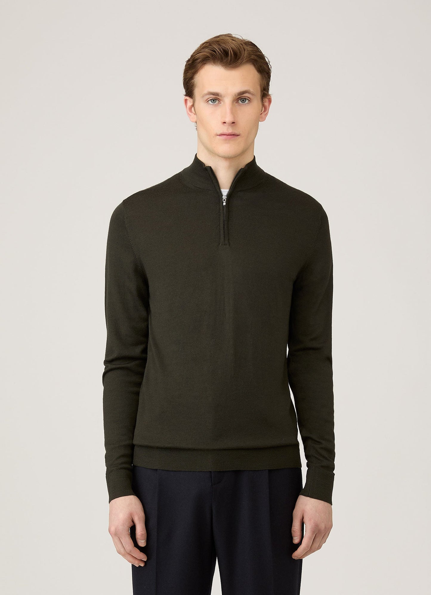 Mens Extra Fine Merino Zip Neck In Dark Green Mjum8116 Gnin