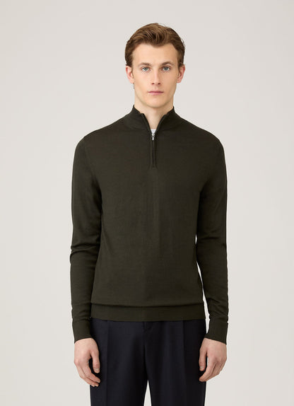 Mens Extra Fine Merino Zip Neck In Dark Green Mjum8116 Gnin