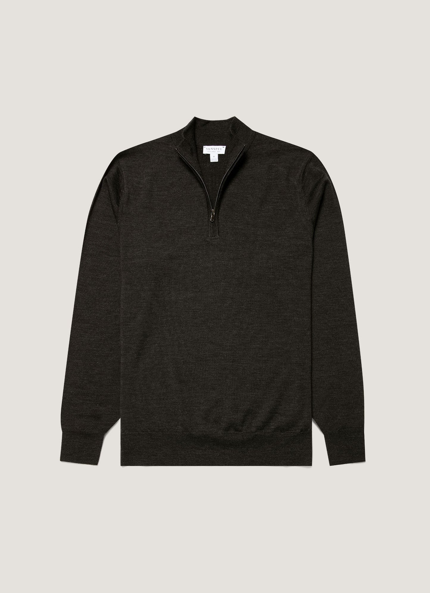 Mens Fine Merino Wool Zip Neck In Charcoal Melange