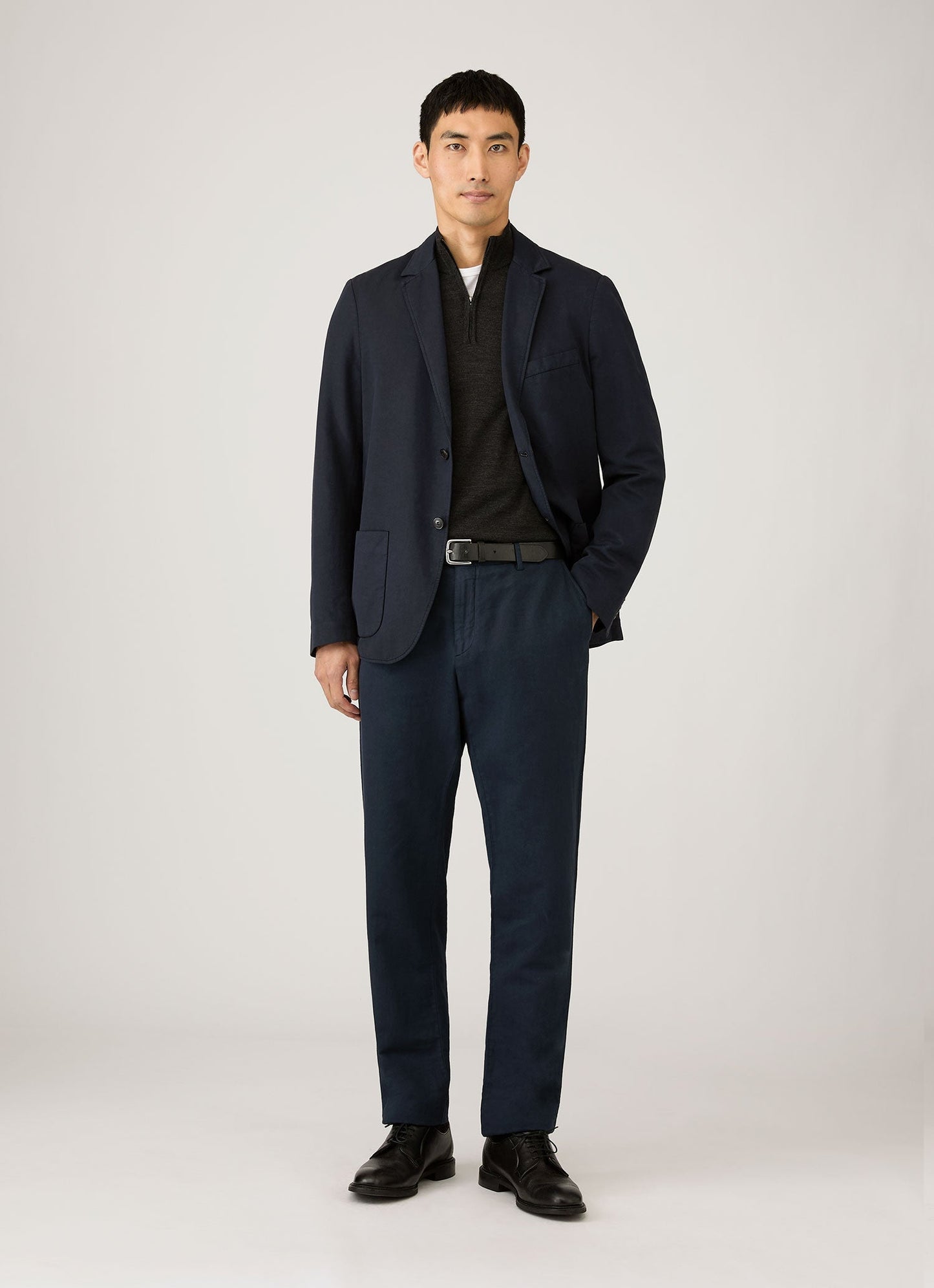 Mens Fine Merino Wool Zip Neck In Charcoal Melange