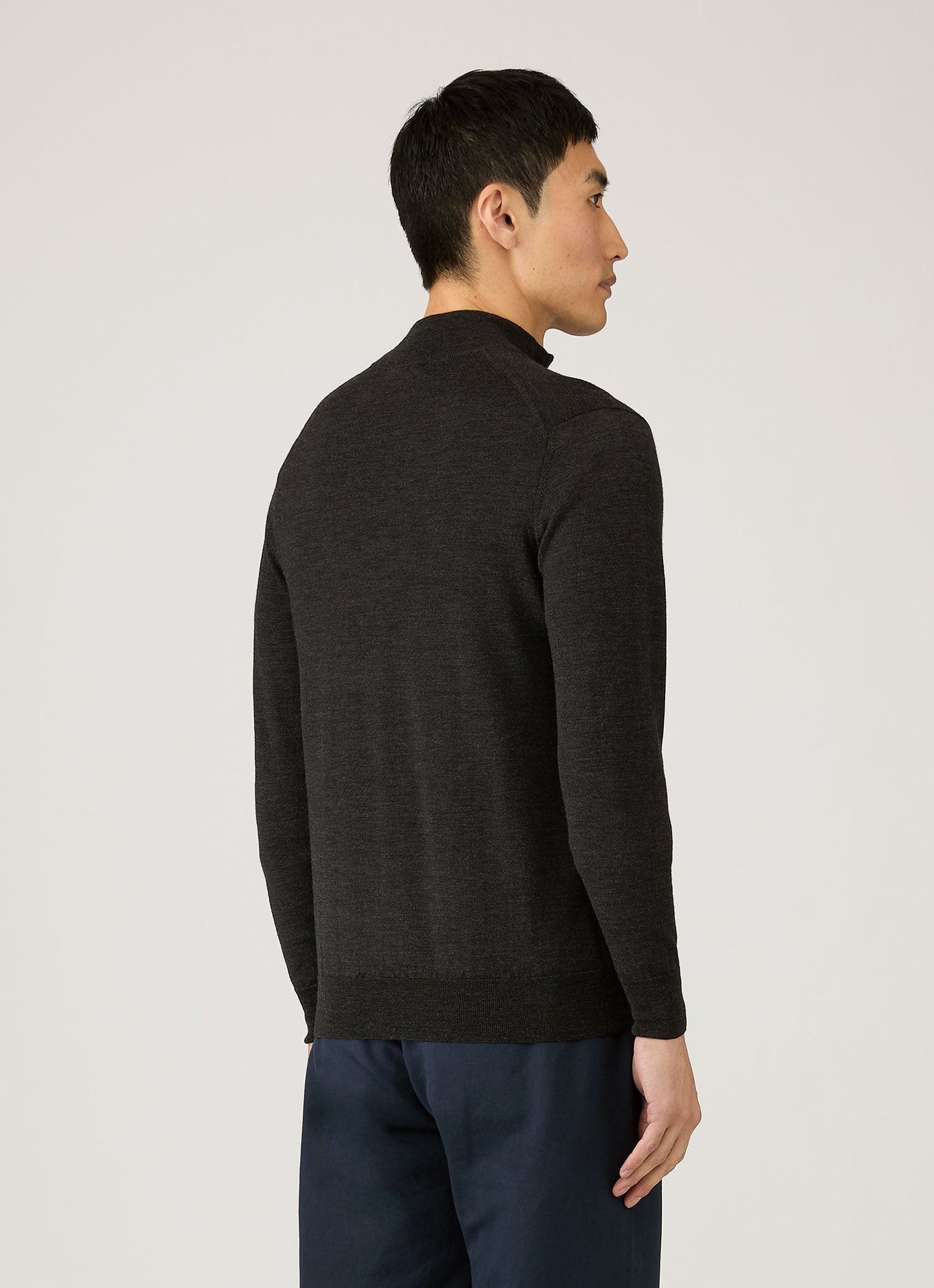 Mens Fine Merino Wool Zip Neck In Charcoal Melange