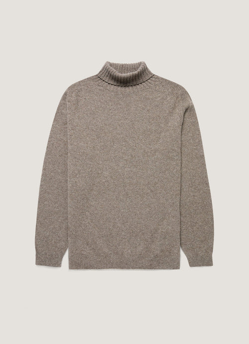 Mens Lambswool Roll Neck In Bark Mjum8129 Brgc