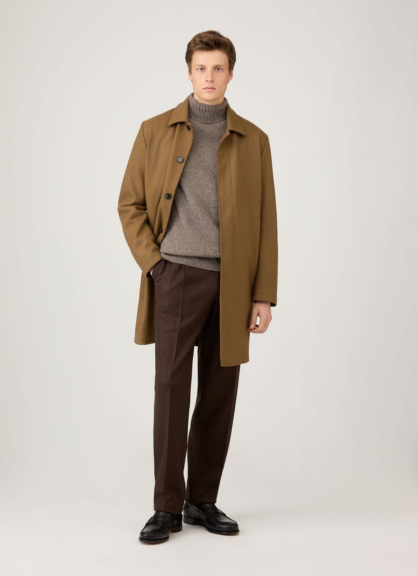 Mens Lambswool Roll Neck In Bark Mjum8129 Brgc