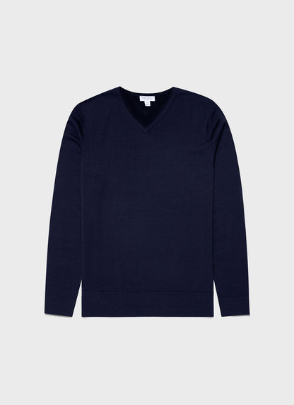 Merino V Neck Jumper Light Navy