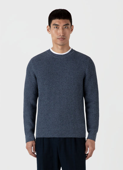 Mens Honeycomb Cotton Crew Neck Jumper In Indigo Mjum8207 Buvx